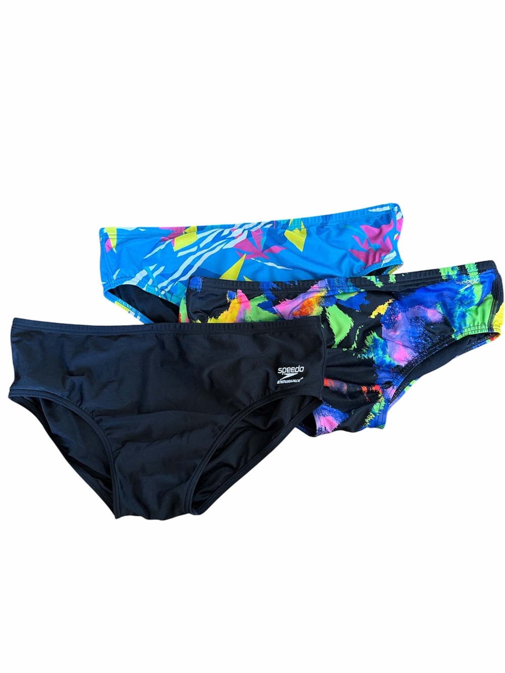 Speedo Endurance Men’s 3-Pack Swim Speedos - Black, Blue & Multi Colorful 38
